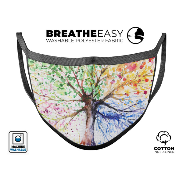 Abstract Colorful WaterColor Vivid Tree - Made in USA Mouth Cover Unisex Anti-Dust Cotton Blend Reusable & Washable Face Mask with Adjustable Sizing for Adult or Child