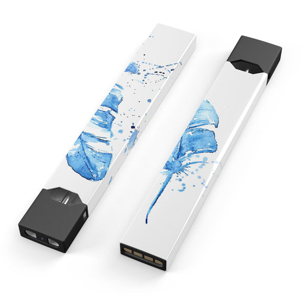 Blue Splatter Feather - Premium Decal Protective Skin-Wrap Sticker compatible with the Juul Labs vaping device