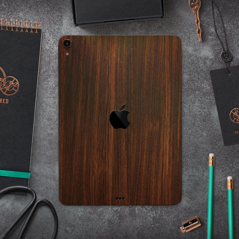Dark Walnut Stained Wood - Full Body Skin Decal for the Apple iPad Pro 12.9", 11", 10.5", 9.7", Air or Mini (All Models Available)