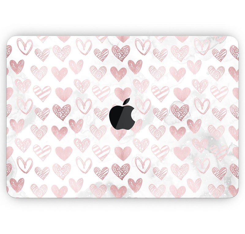 Karamfila Marble & Rose Gold Hearts v3 - Skin Decal Wrap Kit Compatible with the Apple MacBook Pro, Pro with Touch Bar or Air (11", 12", 13", 15" & 16" - All Versions Available)