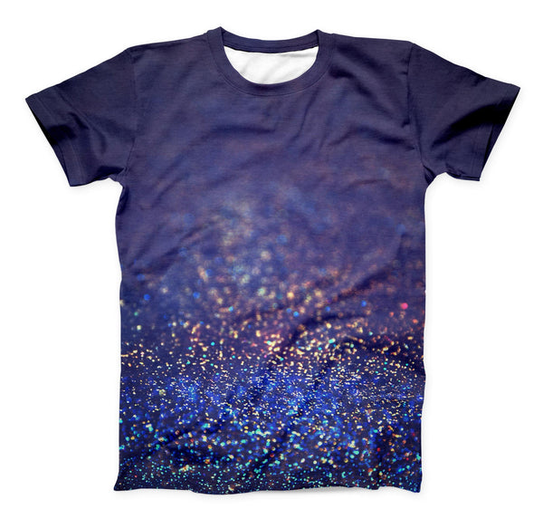 The Deep Blue with Gold Shimmering Orbs of Light ink-Fuzed Unisex All Over Full-Printed Fitted Tee Shirt