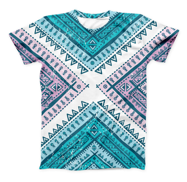 The Ethnic Aztec Blue and Pink Point ink-Fuzed Unisex All Over Full-Printed Fitted Tee Shirt