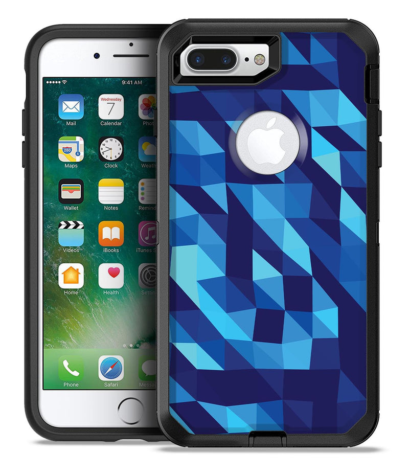 50 Shades of Blue Geometric Triangles - iPhone 7 or 7 Plus Commuter Case Skin Kit