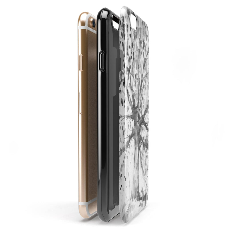 Abstract Black and White WaterColor Vivid Tree iPhone 6/6s or 6/6s Plus 2-Piece Hybrid INK-Fuzed Case