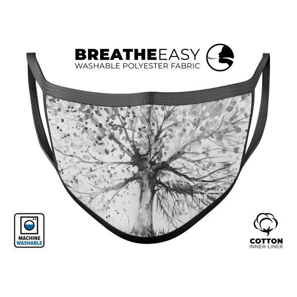 Abstract Black and White WaterColor Vivid Tree - Made in USA Mouth Cover Unisex Anti-Dust Cotton Blend Reusable & Washable Face Mask with Adjustable Sizing for Adult or Child