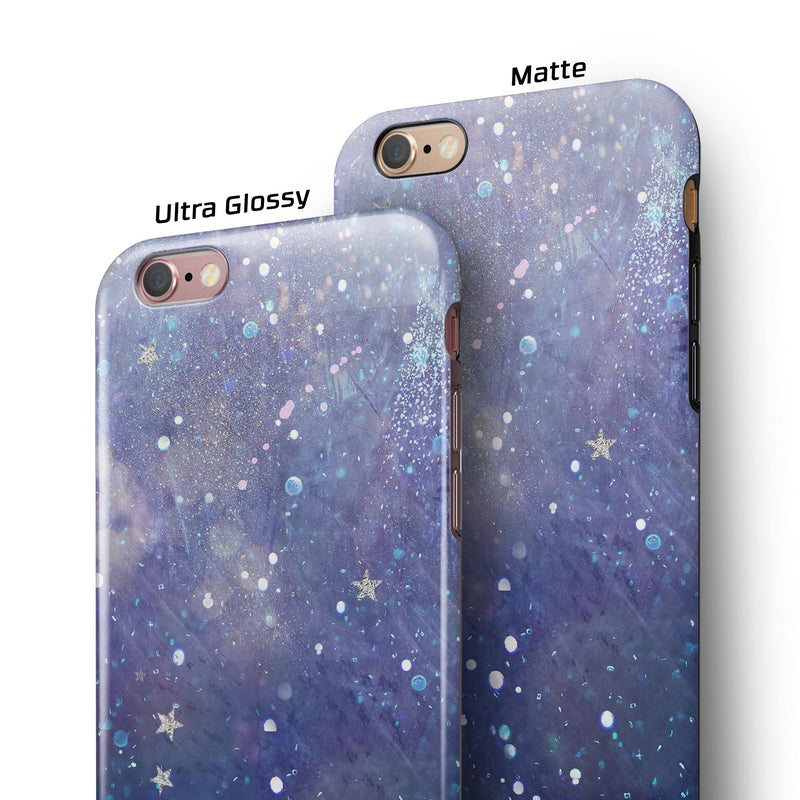 Abstract Blue Grungy Stars iPhone 6/6s or 6/6s Plus 2-Piece Hybrid INK-Fuzed Case