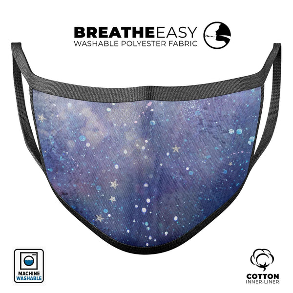 Abstract Blue Grungy Stars - Made in USA Mouth Cover Unisex Anti-Dust Cotton Blend Reusable & Washable Face Mask with Adjustable Sizing for Adult or Child