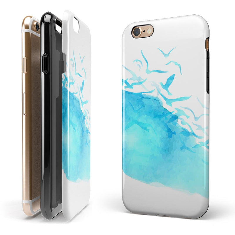 Abstract Blue Watercolor Seagull Swarm iPhone 6/6s or 6/6s Plus 2-Piece Hybrid INK-Fuzed Case
