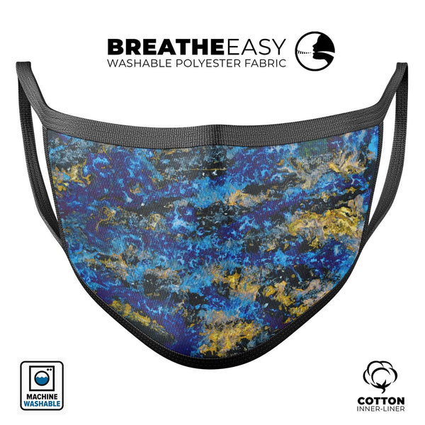 Abstract Blue Wet Paint - Made in USA Mouth Cover Unisex Anti-Dust Cotton Blend Reusable & Washable Face Mask with Adjustable Sizing for Adult or Child