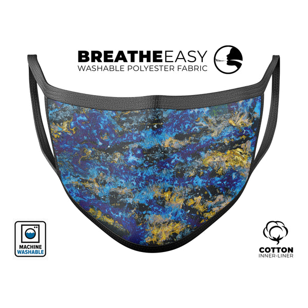 Abstract Blue Wet Paint - Made in USA Mouth Cover Unisex Anti-Dust Cotton Blend Reusable & Washable Face Mask with Adjustable Sizing for Adult or Child