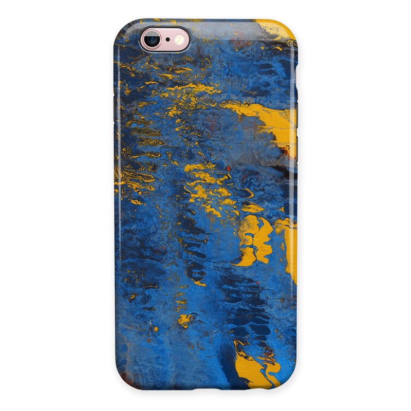 Abstract Blue and Gold Wet Paint iPhone 6/6s or 6/6s Plus 2-Piece Hybrid INK-Fuzed Case