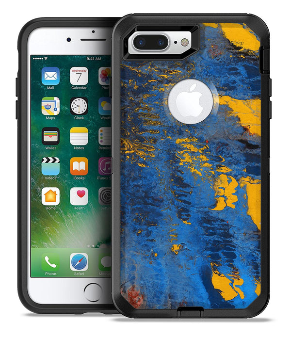 Abstract Blue and Gold Wet Paint - iPhone 7 or 7 Plus Commuter Case Skin Kit