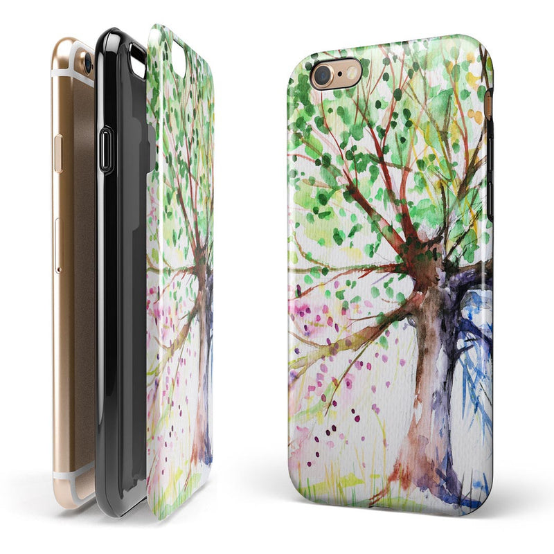 Abstract Colorful WaterColor Vivid Tree iPhone 6/6s or 6/6s Plus 2-Piece Hybrid INK-Fuzed Case