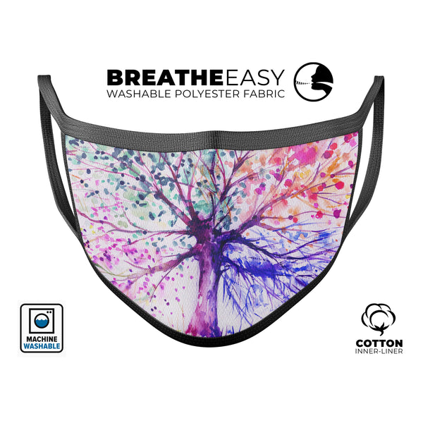 Abstract Colorful WaterColor Vivid Tree V2 - Made in USA Mouth Cover Unisex Anti-Dust Cotton Blend Reusable & Washable Face Mask with Adjustable Sizing for Adult or Child