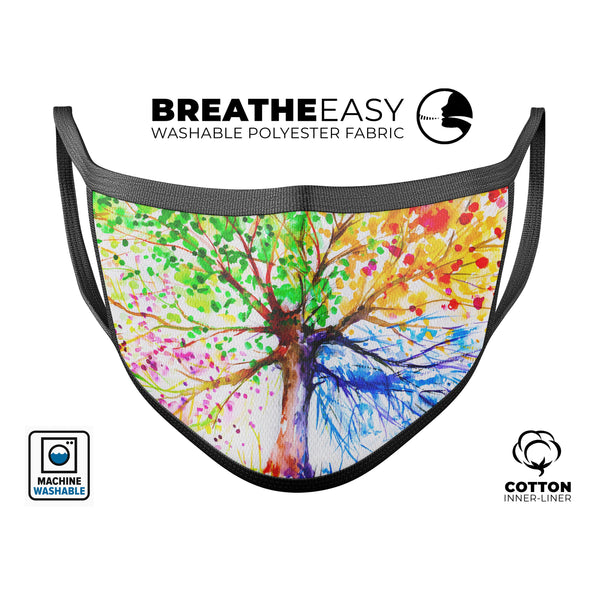 Abstract Colorful WaterColor Vivid Tree V3 - Made in USA Mouth Cover Unisex Anti-Dust Cotton Blend Reusable & Washable Face Mask with Adjustable Sizing for Adult or Child