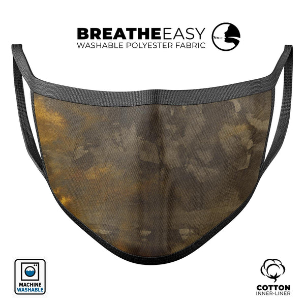 Abstract Golden Fire with Smoke - Made in USA Mouth Cover Unisex Anti-Dust Cotton Blend Reusable & Washable Face Mask with Adjustable Sizing for Adult or Child