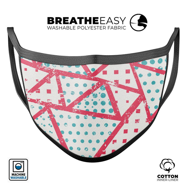 Abstract Red and Teal Overlaps - Made in USA Mouth Cover Unisex Anti-Dust Cotton Blend Reusable & Washable Face Mask with Adjustable Sizing for Adult or Child