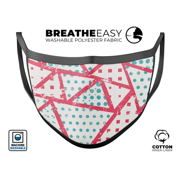 Abstract Red and Teal Overlaps - Made in USA Mouth Cover Unisex Anti-Dust Cotton Blend Reusable & Washable Face Mask with Adjustable Sizing for Adult or Child