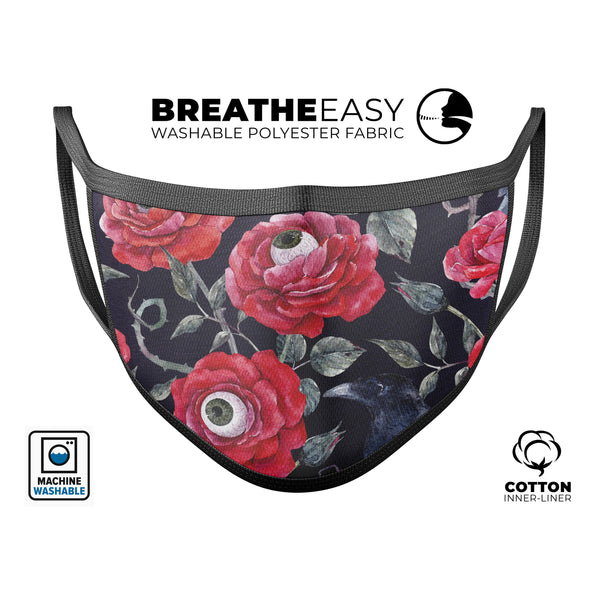 Abstract Roses with Eyes - Made in USA Mouth Cover Unisex Anti-Dust Cotton Blend Reusable & Washable Face Mask with Adjustable Sizing for Adult or Child