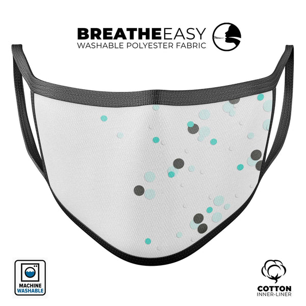 Abstract Scattered Black and Teal Dots - Made in USA Mouth Cover Unisex Anti-Dust Cotton Blend Reusable & Washable Face Mask with Adjustable Sizing for Adult or Child