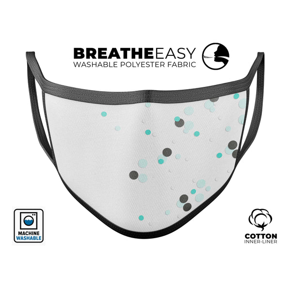 Abstract Scattered Black and Teal Dots - Made in USA Mouth Cover Unisex Anti-Dust Cotton Blend Reusable & Washable Face Mask with Adjustable Sizing for Adult or Child