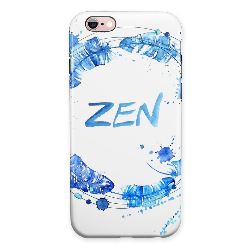 Abstract Watercolor Blue Feather Circle iPhone 6/6s or 6/6s Plus 2-Piece Hybrid INK-Fuzed Case