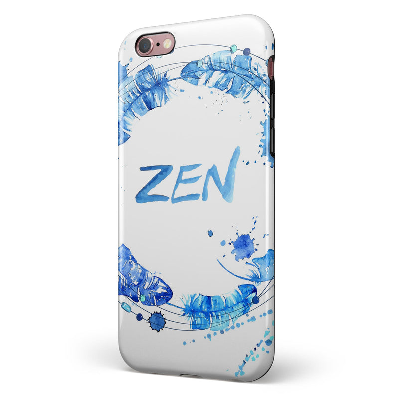 Abstract Watercolor Blue Feather Circle iPhone 6/6s or 6/6s Plus 2-Piece Hybrid INK-Fuzed Case