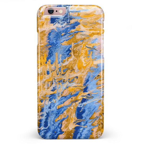 Abstract Wet Paint Blue and Gold Tilt iPhone 6/6s or 6/6s Plus INK-Fuzed Case