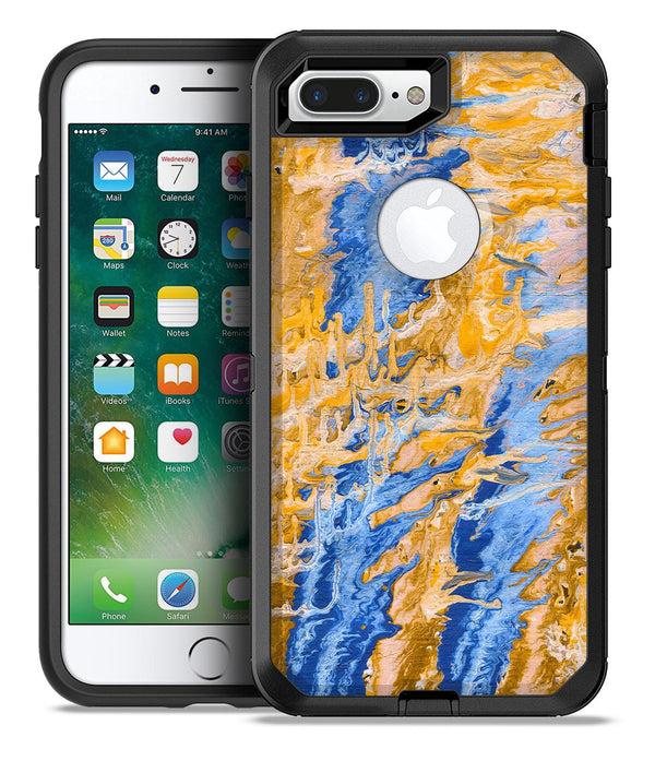 Abstract Wet Paint Blue and Gold Tilt - iPhone 7 or 7 Plus Commuter Case Skin Kit