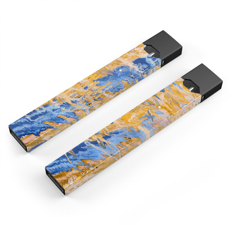 Abstract Wet Paint Blue and Gold Tilt - Premium Decal Protective Skin-Wrap Sticker compatible with the Juul Labs vaping device