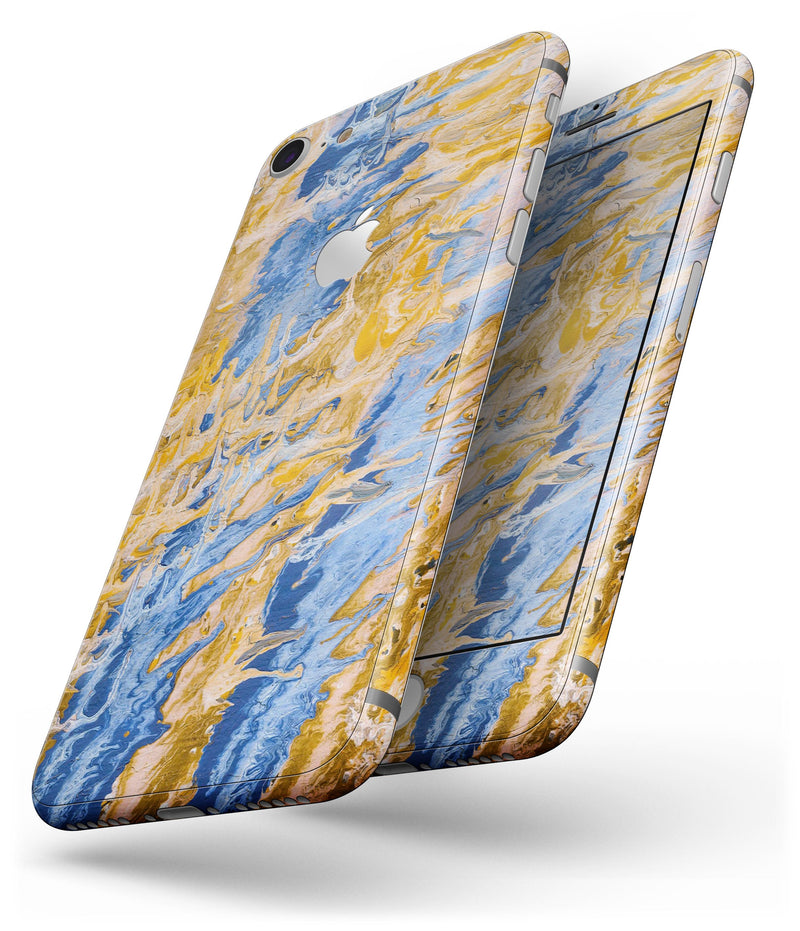 Abstract Wet Paint Blue and Gold Tilt - Skin-kit for the iPhone 8 or 8 Plus