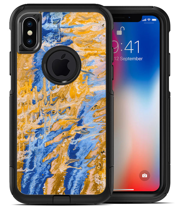 Abstract Wet Paint Blue and Gold Tilt - iPhone X OtterBox Case & Skin Kits