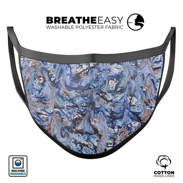 Abstract Wet Paint Blues - Made in USA Mouth Cover Unisex Anti-Dust Cotton Blend Reusable & Washable Face Mask with Adjustable Sizing for Adult or Child