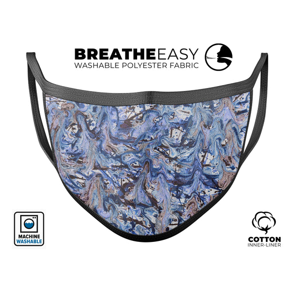 Abstract Wet Paint Blues - Made in USA Mouth Cover Unisex Anti-Dust Cotton Blend Reusable & Washable Face Mask with Adjustable Sizing for Adult or Child