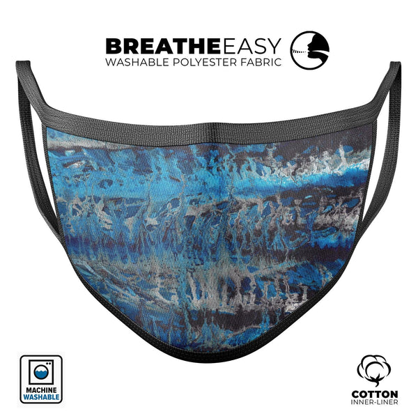 Abstract Wet Paint Blues v8 - Made in USA Mouth Cover Unisex Anti-Dust Cotton Blend Reusable & Washable Face Mask with Adjustable Sizing for Adult or Child