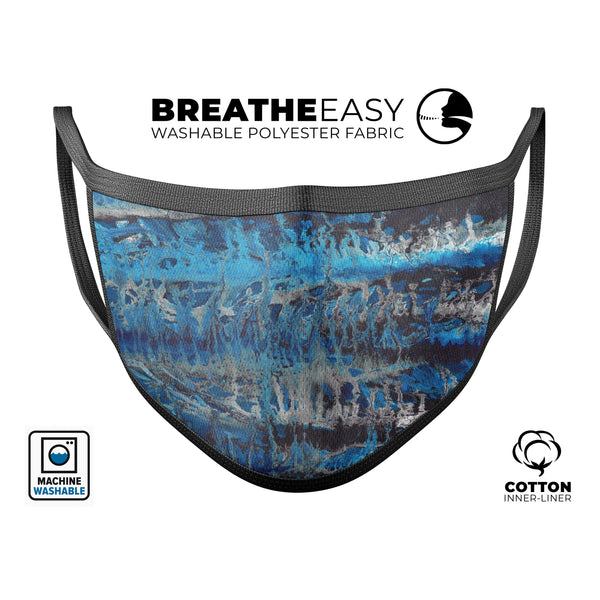 Abstract Wet Paint Blues v8 - Made in USA Mouth Cover Unisex Anti-Dust Cotton Blend Reusable & Washable Face Mask with Adjustable Sizing for Adult or Child