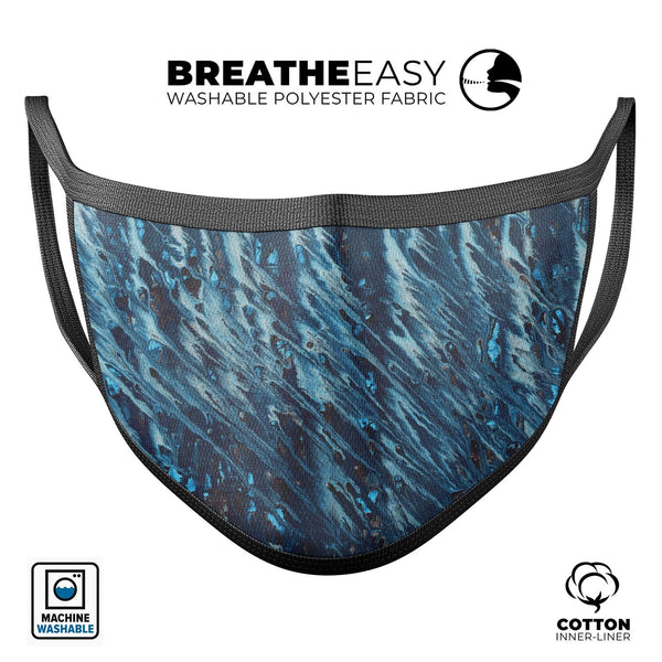 Abstract Wet Paint Blues v972 - Made in USA Mouth Cover Unisex Anti-Dust Cotton Blend Reusable & Washable Face Mask with Adjustable Sizing for Adult or Child