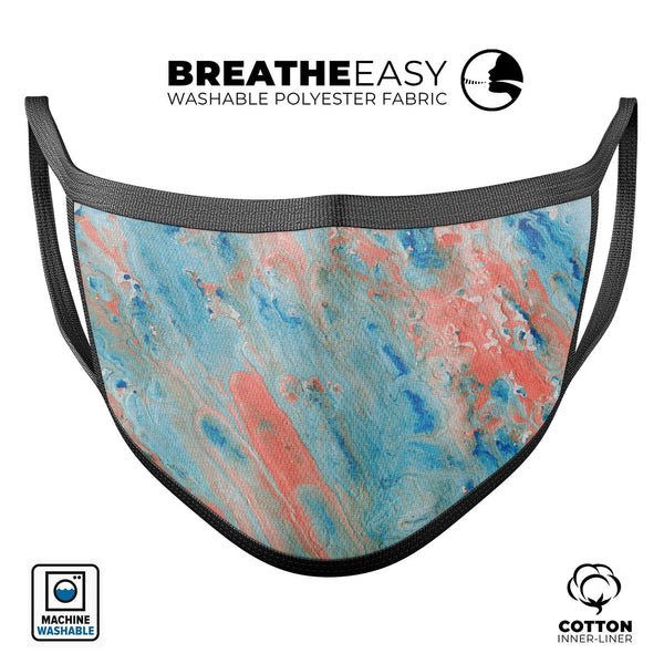 Abstract Wet Paint Coral Blues - Made in USA Mouth Cover Unisex Anti-Dust Cotton Blend Reusable & Washable Face Mask with Adjustable Sizing for Adult or Child