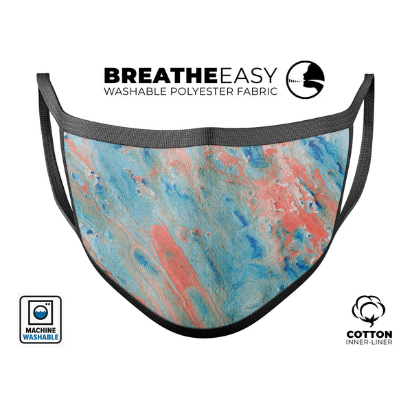 Abstract Wet Paint Coral Blues - Made in USA Mouth Cover Unisex Anti-Dust Cotton Blend Reusable & Washable Face Mask with Adjustable Sizing for Adult or Child