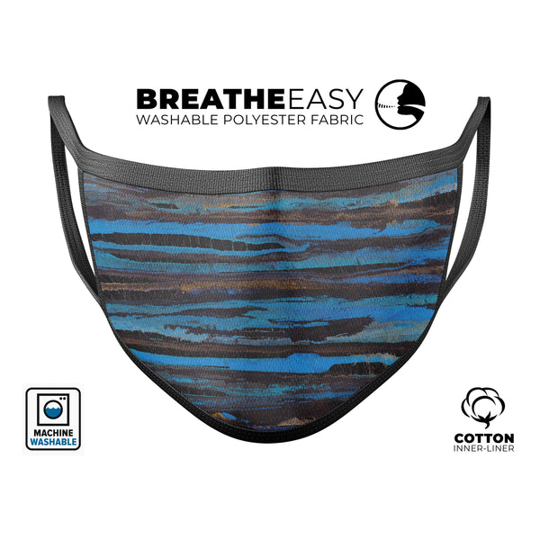 Abstract Wet Paint Dark Blues - Made in USA Mouth Cover Unisex Anti-Dust Cotton Blend Reusable & Washable Face Mask with Adjustable Sizing for Adult or Child