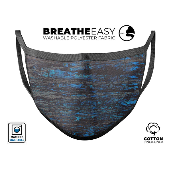 Abstract Wet Paint Dark Blues v2 - Made in USA Mouth Cover Unisex Anti-Dust Cotton Blend Reusable & Washable Face Mask with Adjustable Sizing for Adult or Child