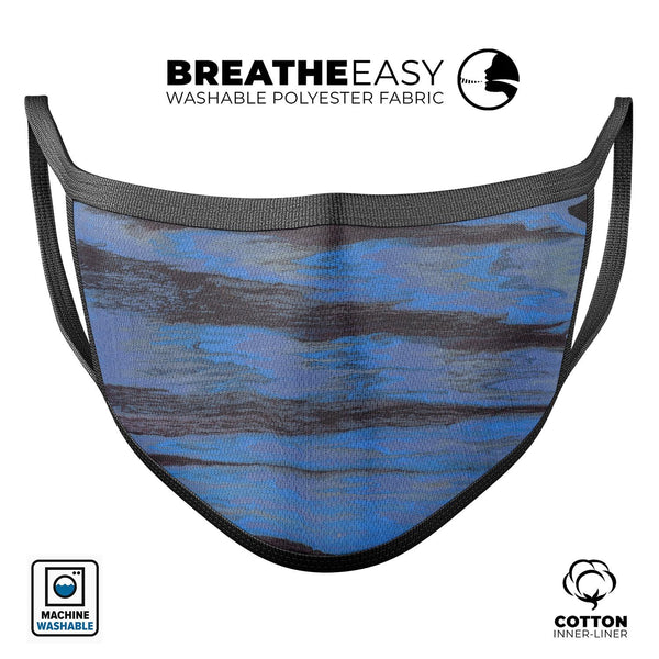 Abstract Wet Paint Dark Blues v3 - Made in USA Mouth Cover Unisex Anti-Dust Cotton Blend Reusable & Washable Face Mask with Adjustable Sizing for Adult or Child