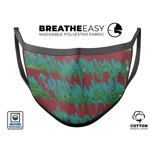 Abstract Wet Paint Mint Green to Red - Made in USA Mouth Cover Unisex Anti-Dust Cotton Blend Reusable & Washable Face Mask with Adjustable Sizing for Adult or Child