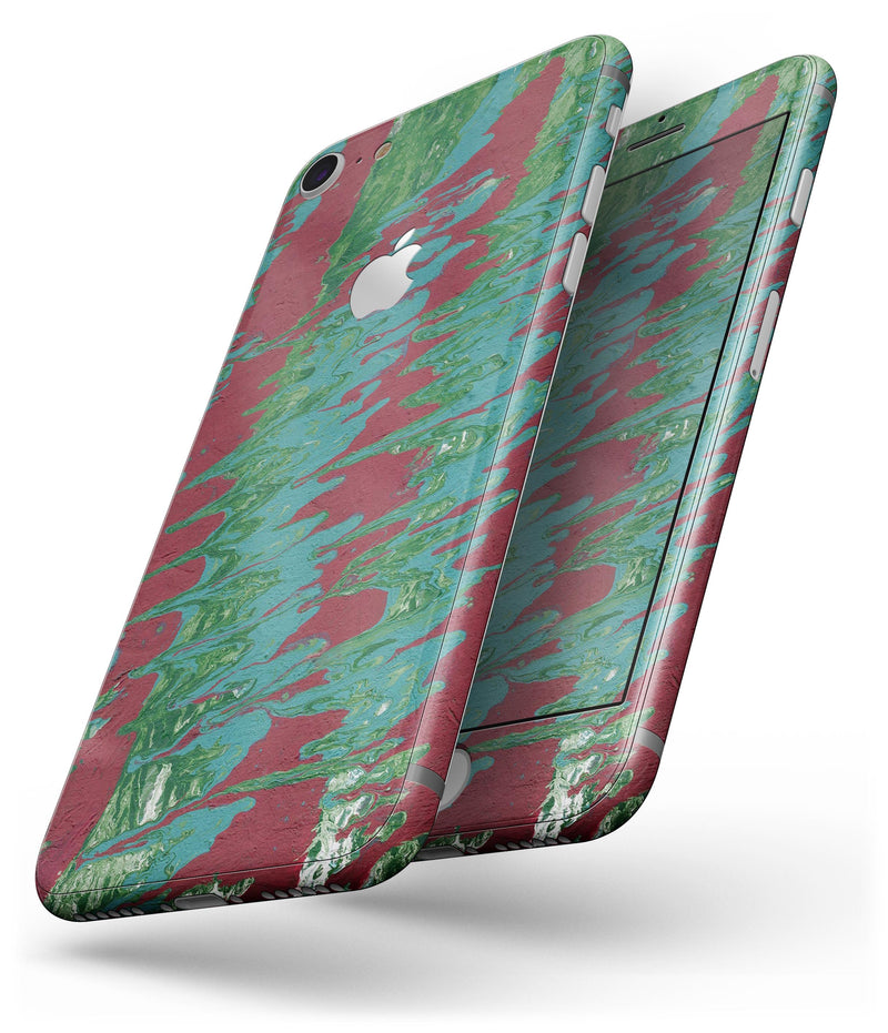 Abstract Wet Paint Mint Green to Red - Skin-kit for the iPhone 8 or 8 Plus