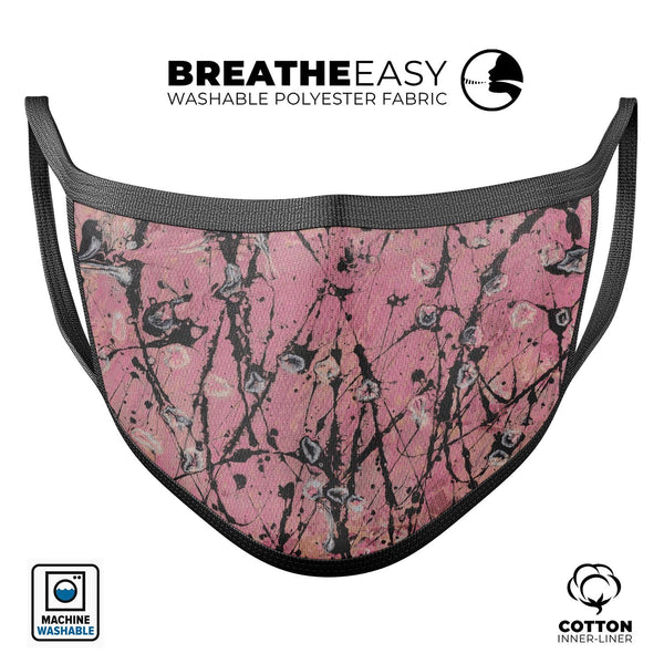 Abstract Wet Paint Pink and Black - Made in USA Mouth Cover Unisex Anti-Dust Cotton Blend Reusable & Washable Face Mask with Adjustable Sizing for Adult or Child