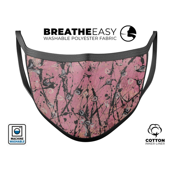 Abstract Wet Paint Pink and Black - Made in USA Mouth Cover Unisex Anti-Dust Cotton Blend Reusable & Washable Face Mask with Adjustable Sizing for Adult or Child