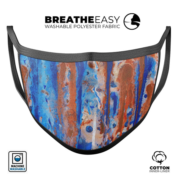 Abstract Wet Paint Rustic Blue - Made in USA Mouth Cover Unisex Anti-Dust Cotton Blend Reusable & Washable Face Mask with Adjustable Sizing for Adult or Child