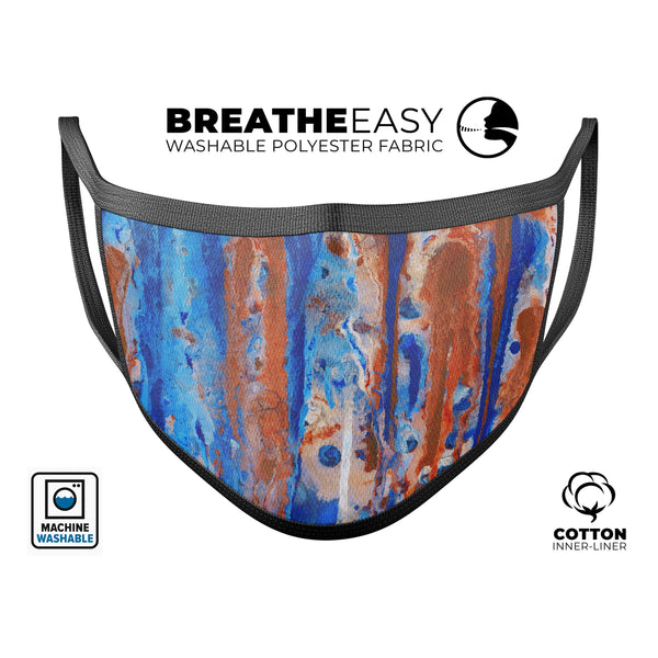 Abstract Wet Paint Rustic Blue - Made in USA Mouth Cover Unisex Anti-Dust Cotton Blend Reusable & Washable Face Mask with Adjustable Sizing for Adult or Child