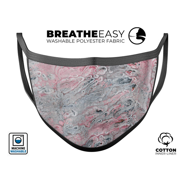 Abstract Wet Paint Subtle Pink and Gray - Made in USA Mouth Cover Unisex Anti-Dust Cotton Blend Reusable & Washable Face Mask with Adjustable Sizing for Adult or Child