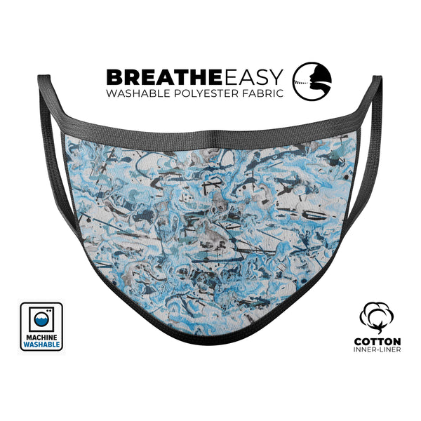 Abstract Wet Paint Teal - Made in USA Mouth Cover Unisex Anti-Dust Cotton Blend Reusable & Washable Face Mask with Adjustable Sizing for Adult or Child